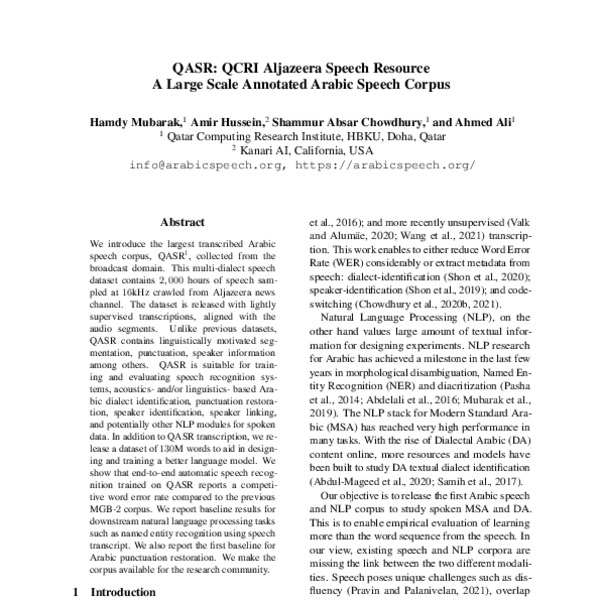QASR: QCRI Aljazeera Speech Resource A Large Scale Annotated Arabic ...