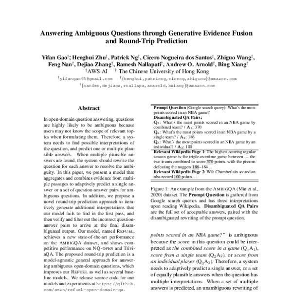 Answering Ambiguous Questions through Generative Evidence Fusion and ...