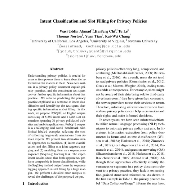 Intent Classification and Slot Filling for Privacy Policies - ACL Anthology