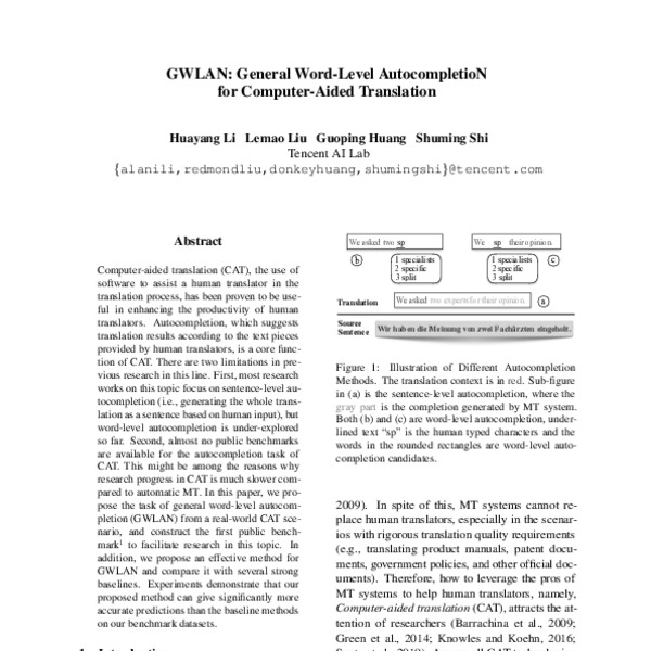 GWLAN: General Word-Level AutocompletioN for Computer-Aided Translation ...