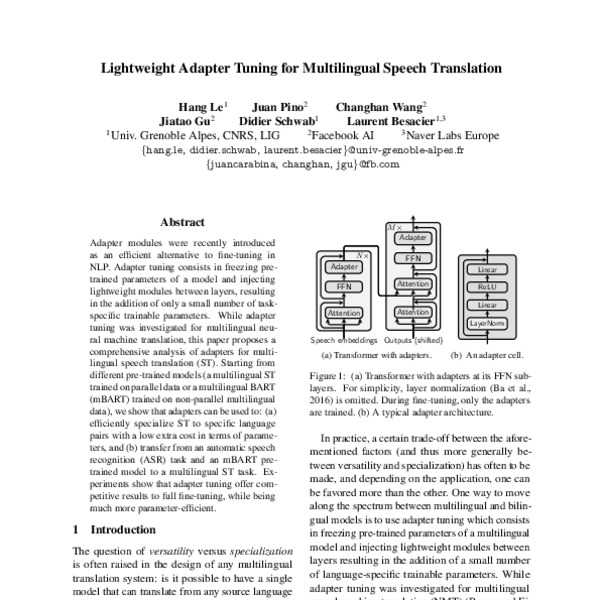 Lightweight Adapter Tuning for Multilingual Speech Translation - ACL ...