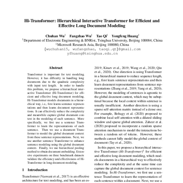 HiTransformer Hierarchical Interactive Transformer for Efficient and