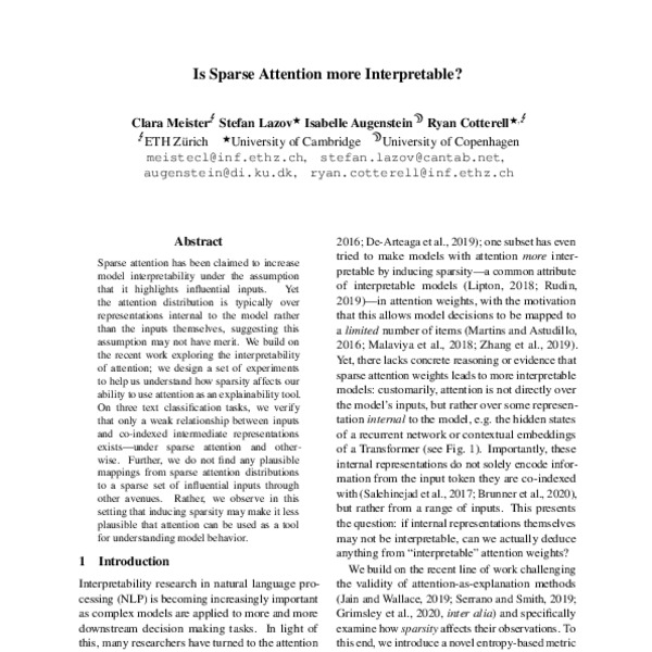Is Sparse Attention more Interpretable? - ACL Anthology