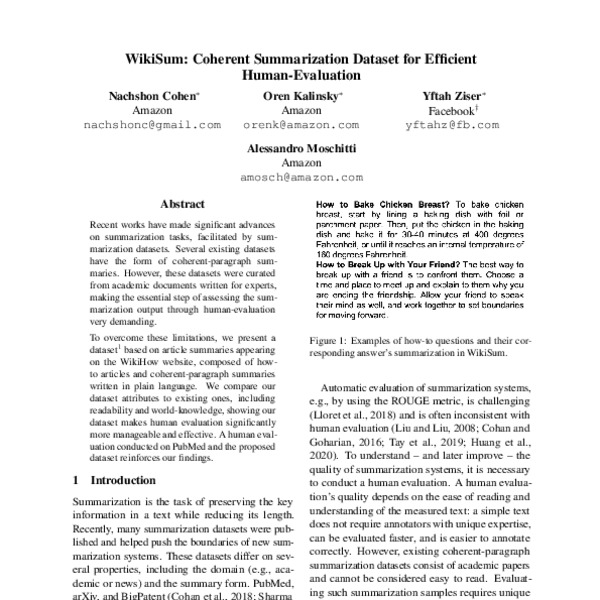 WikiSum: Coherent Summarization Dataset for Efficient Human-Evaluation ...