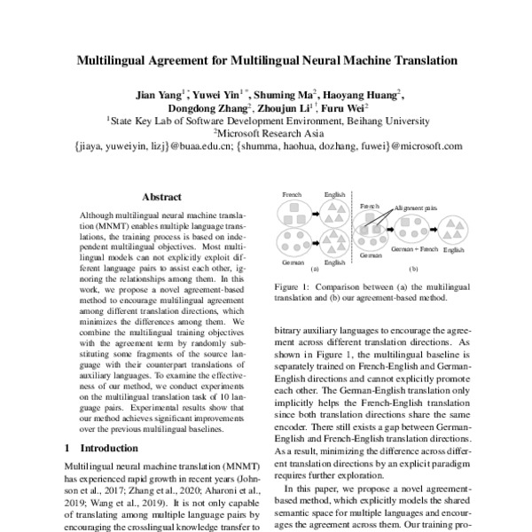 Multilingual Agreement for Multilingual Neural Machine Translation ...