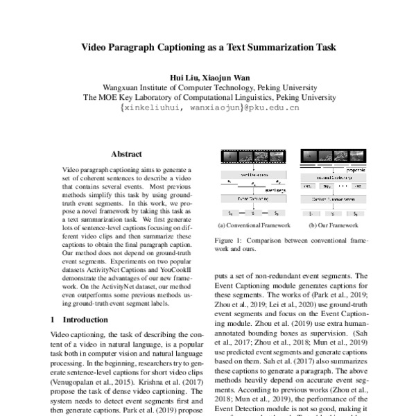 Video Paragraph Captioning as a Text Summarization Task - ACL Anthology