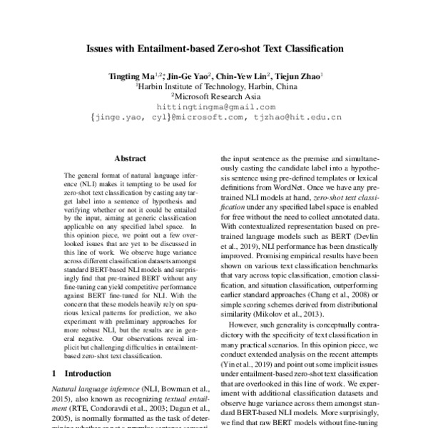 Issues with Entailment-based Zero-shot Text Classification - ACL Anthology