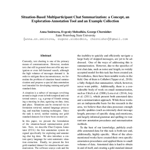 Situation-Based Multiparticipant Chat Summarization: a Concept, an ...