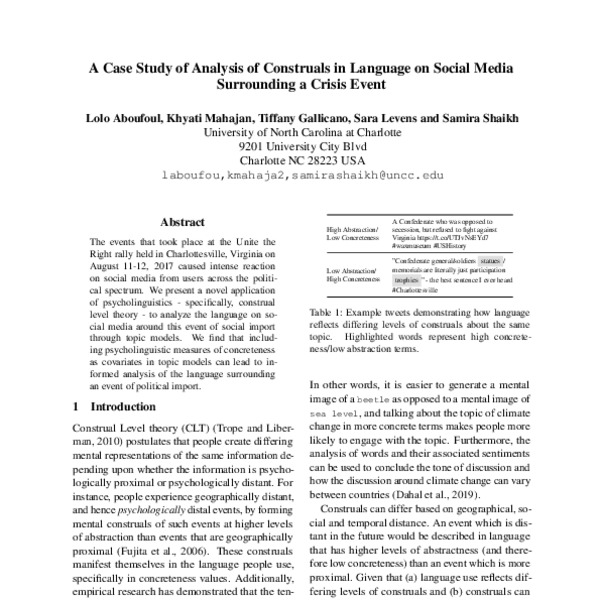 A Case Study of Analysis of Construals in Language on Social Media ...