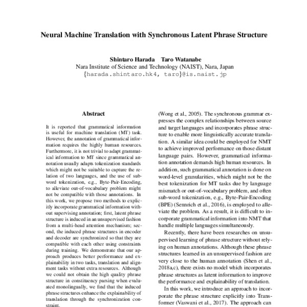 Neural Machine Translation with Synchronous Latent Phrase Structure ...