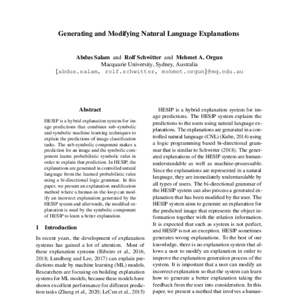 Generating and Modifying Natural Language Explanations - ACL Anthology