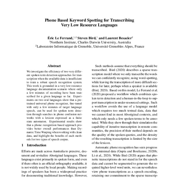 Phone Based Keyword Spotting for Transcribing Very Low Resource ...