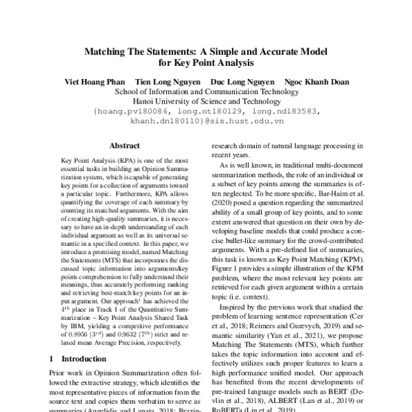 Matching The Statements A Simple and Accurate Model for Key Point