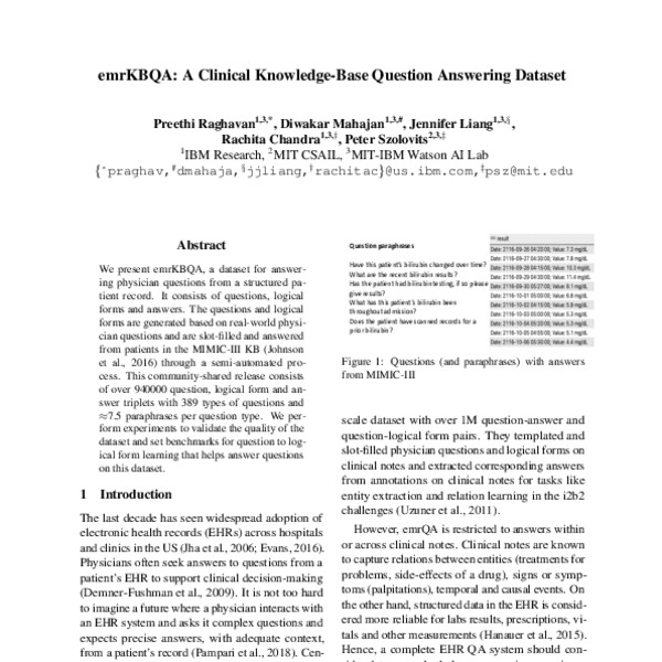 emrKBQA: A Clinical Knowledge-Base Question Answering Dataset - ACL ...