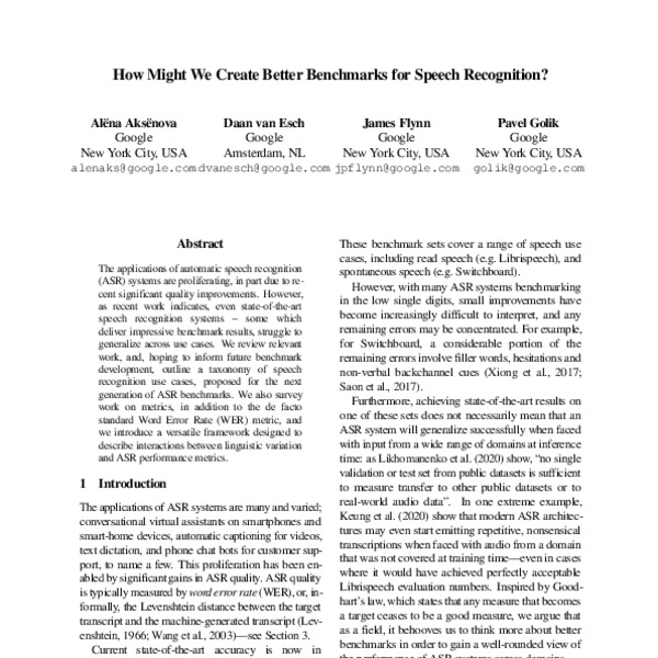 How Might We Create Better Benchmarks for Speech Recognition? - ACL ...