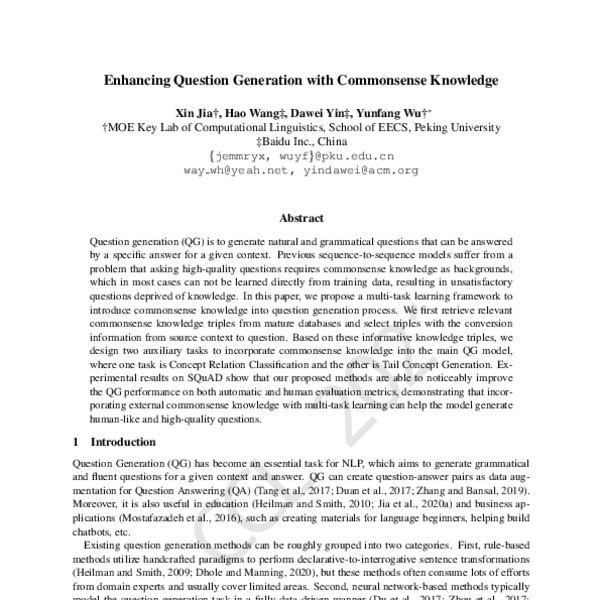 Enhancing Question Generation with Commonsense Knowledge - ACL Anthology