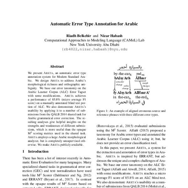 Automatic Error Type Annotation for Arabic - ACL Anthology