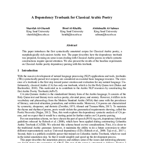A Dependency Treebank for Classical Arabic Poetry - ACL Anthology