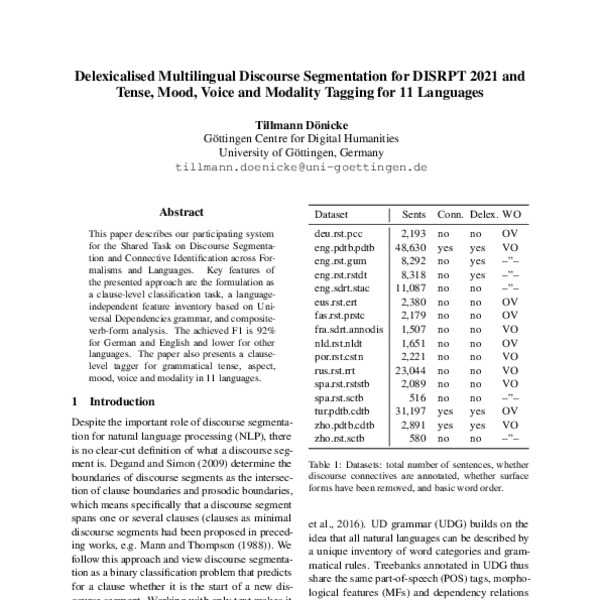 Delexicalised Multilingual Discourse Segmentation for DISRPT 2021 and ...