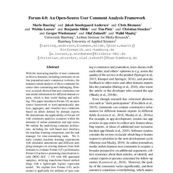 Forum 4.0: An Open-Source User Comment Analysis Framework - ACL Anthology