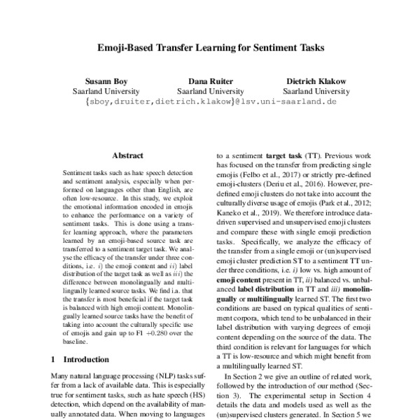 Emoji-Based Transfer Learning for Sentiment Tasks - ACL Anthology