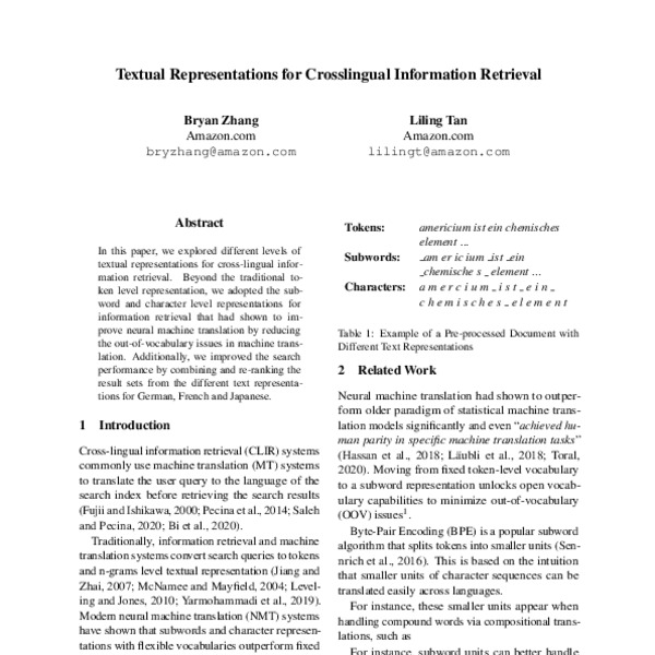 Textual Representations for Crosslingual Information Retrieval - ACL ...
