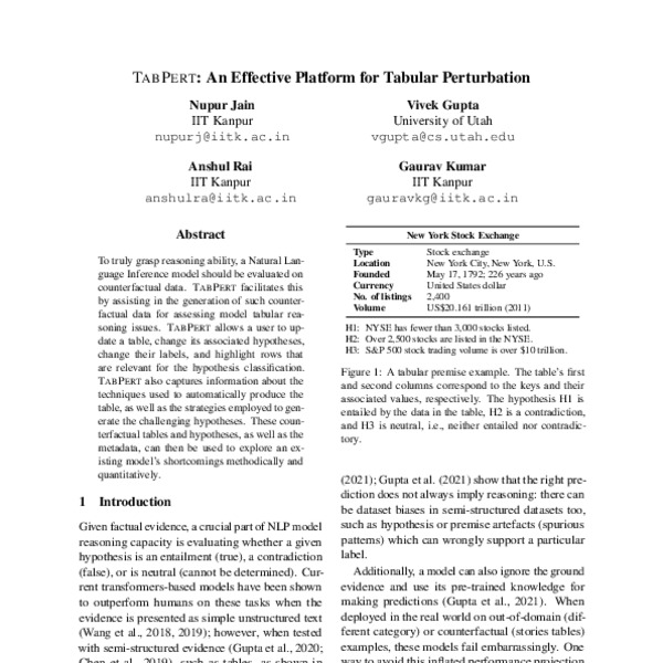 TabPert An Effective Platform for Tabular Perturbation ACL Anthology