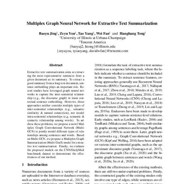 Multiplex Graph Neural Network for Extractive Text Summarization - ACL ...