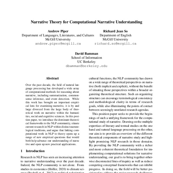 Narrative Theory for Computational Narrative Understanding - ACL Anthology