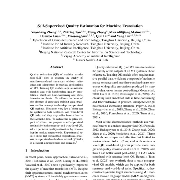 Self-Supervised Quality Estimation for Machine Translation - ACL Anthology
