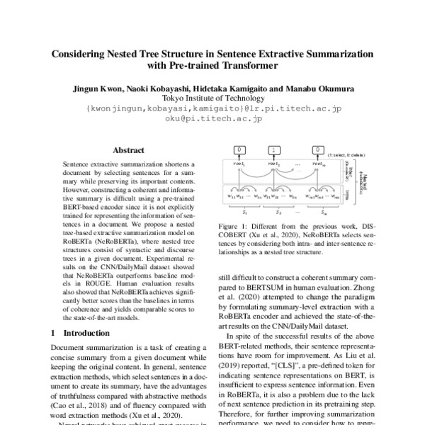 Considering Nested Tree Structure in Sentence Extractive Summarization ...