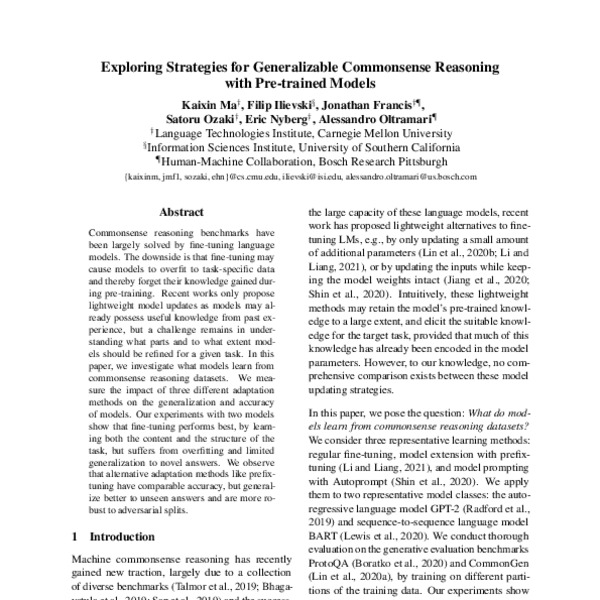 Exploring Strategies for Generalizable Commonsense Reasoning with Pre ...