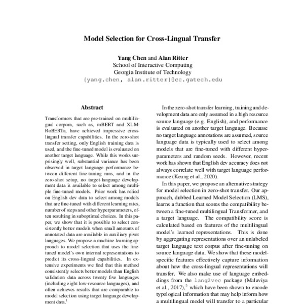 Model Selection for Cross-lingual Transfer - ACL Anthology