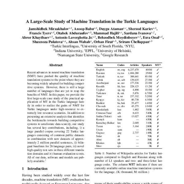 A Large-Scale Study of Machine Translation in Turkic Languages - ACL ...