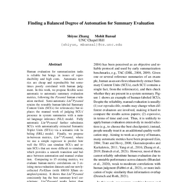Finding a Balanced Degree of Automation for Summary Evaluation - ACL ...