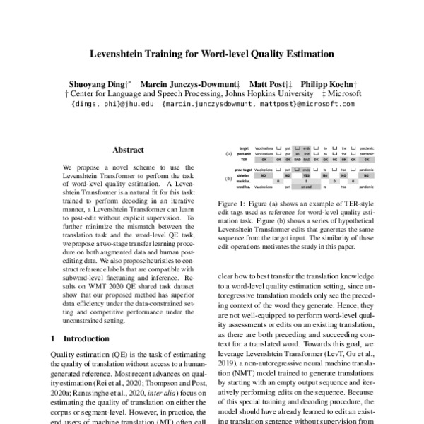 Levenshtein Training for Word-level Quality Estimation - ACL Anthology