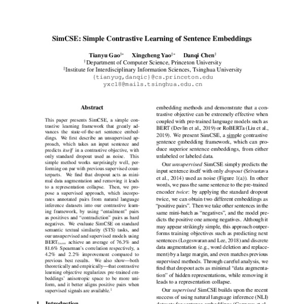 SimCSE: Simple Contrastive Learning of Sentence Embeddings - ACL Anthology