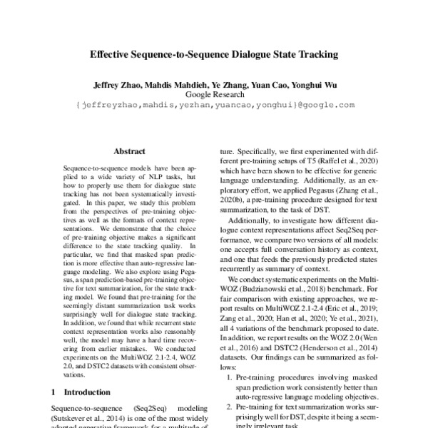Effective Sequence-to-Sequence Dialogue State Tracking - ACL Anthology