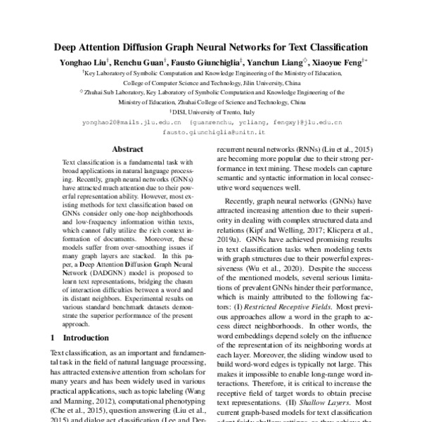 Deep Attention Diffusion Graph Neural Networks for Text Classification ...