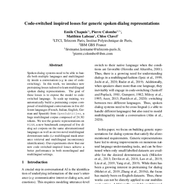 Codeswitched inspired losses for spoken dialog representations ACL