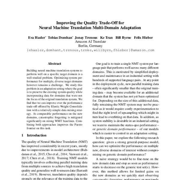 Improving the Quality Trade-Off for Neural Machine Translation Multi ...