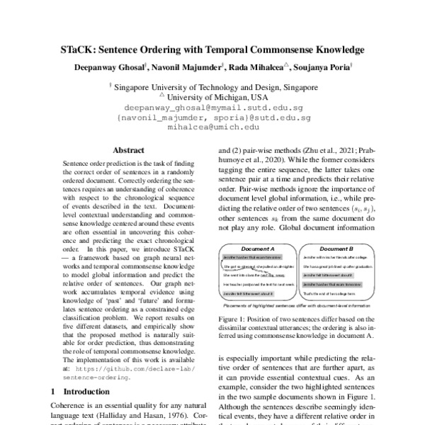 STaCK Sentence Ordering with Temporal Commonsense Knowledge ACL