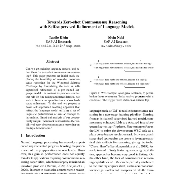 Towards Zero-shot Commonsense Reasoning with Self-supervised Refinement ...