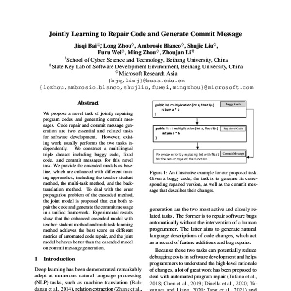 Jointly Learning to Repair Code and Generate Commit Message - ACL Anthology