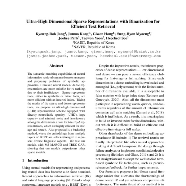 Ultra-High Dimensional Sparse Representations With Binarization For ...