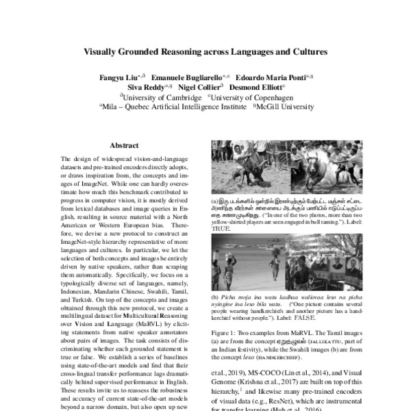 Visually Grounded Reasoning across Languages and Cultures - ACL Anthology