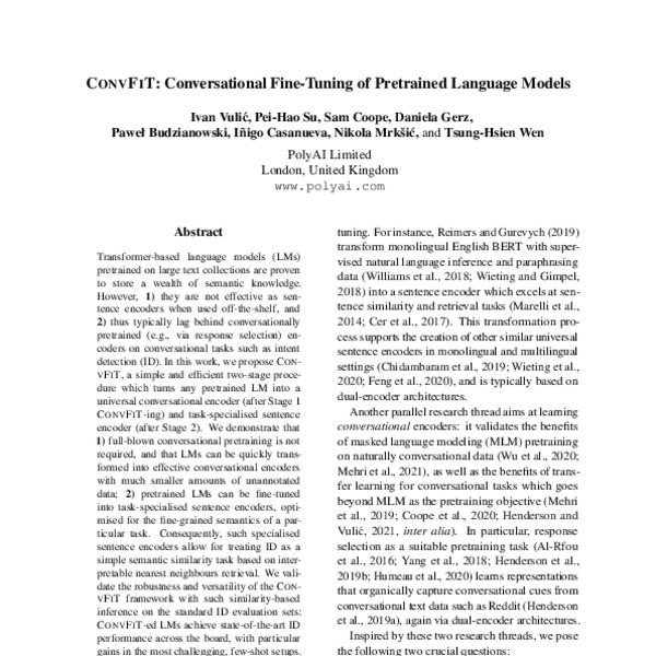 Convfit Conversational Fine Tuning Of Pretrained Language Models Acl Anthology