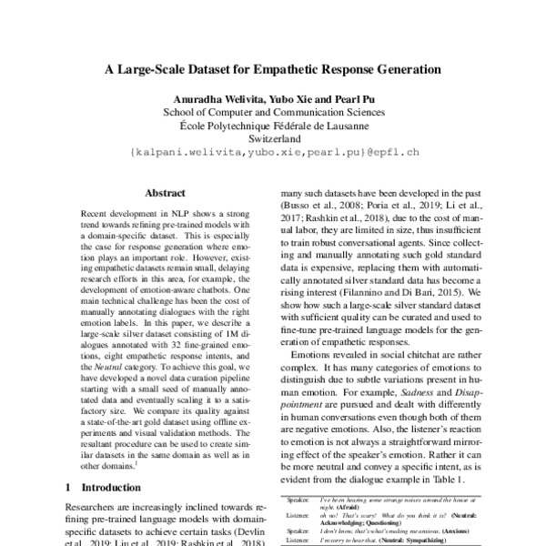 A Large-Scale Dataset for Empathetic Response Generation - ACL Anthology