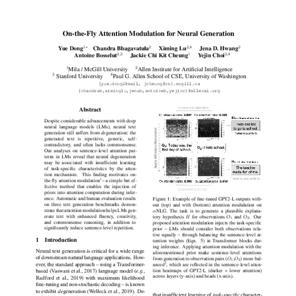 On-the-Fly Attention Modulation for Neural Generation - ACL Anthology