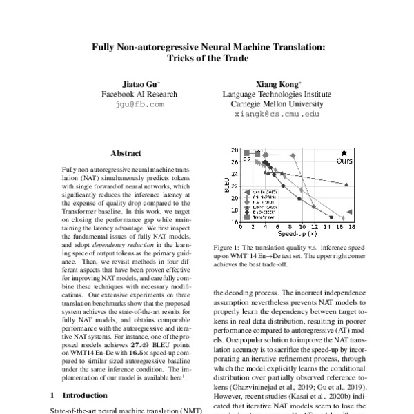 Fully Non-autoregressive Neural Machine Translation: Tricks of the ...